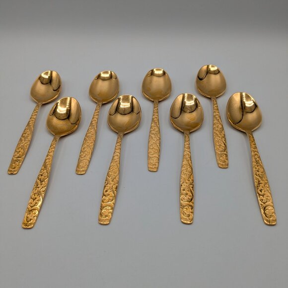 Americana Golden Heritage Flatware Golden Scroll 8 Teaspoons 6" Vintage - Picture 2 of 9